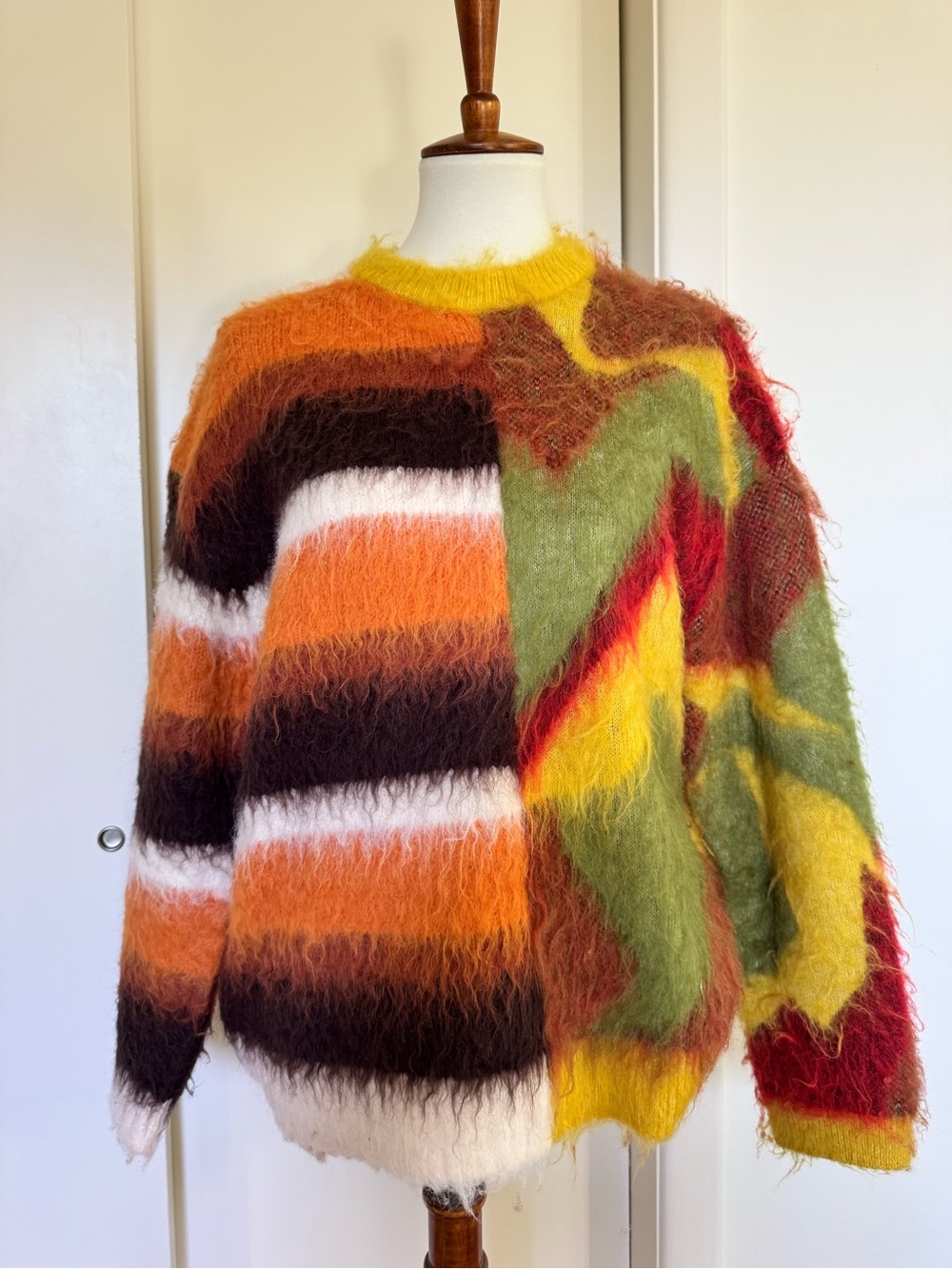 Zara Multicolor Fuzzy Crewneck Sweater - Orange/Green/Red